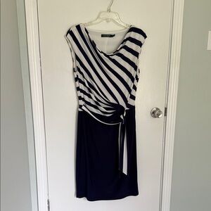 Lauren Ralph Lauren Navy and White Striped Midi Dress